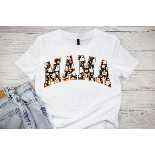 Black MAMA White Ghosts RETRO DTF Heat Transfer