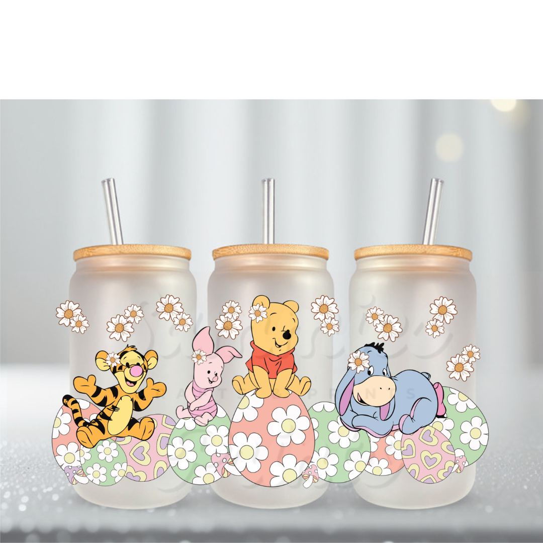 Yellow Bear Big Eggs w Flowers UV DTF Cup Wrap