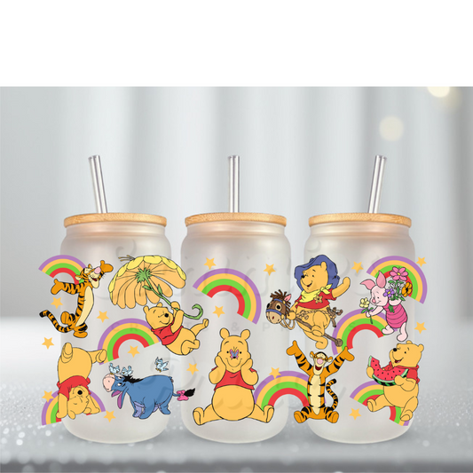 Yellow Bear Crew w Rainbows UV DTF Cup Wrap