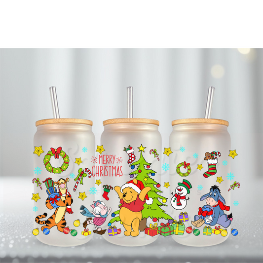 Yellow Bear Merry Christmas Wreath UV DTF Cup Wrap