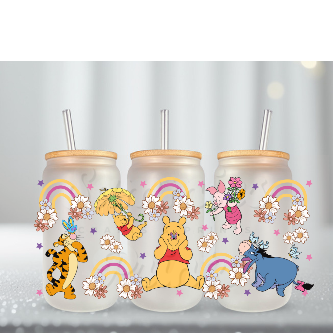 Yellow Bear Rainbow Flowers V DTF Cup Wrap