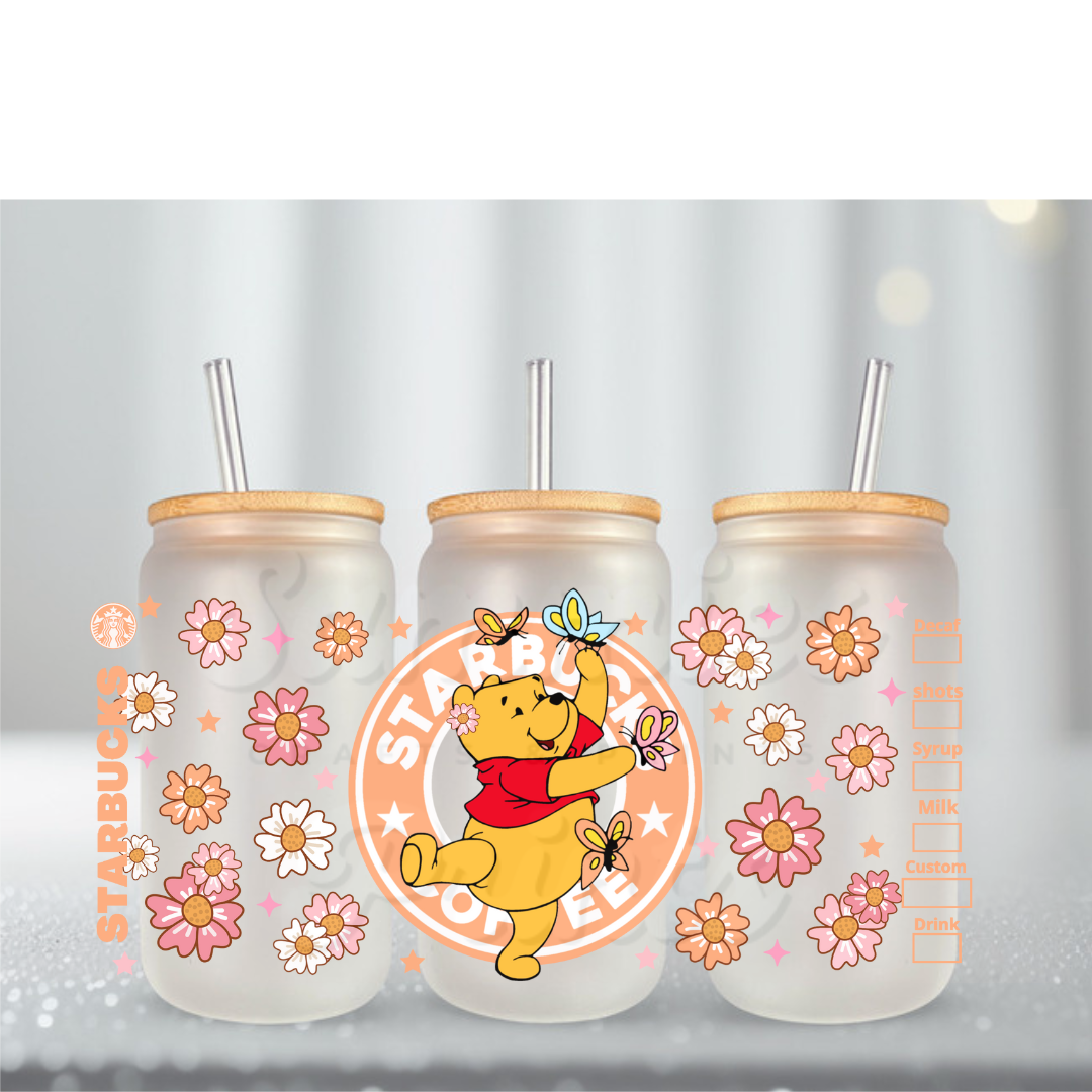 Yellow Bear Starbs Peach UV DTF Cup Wrap