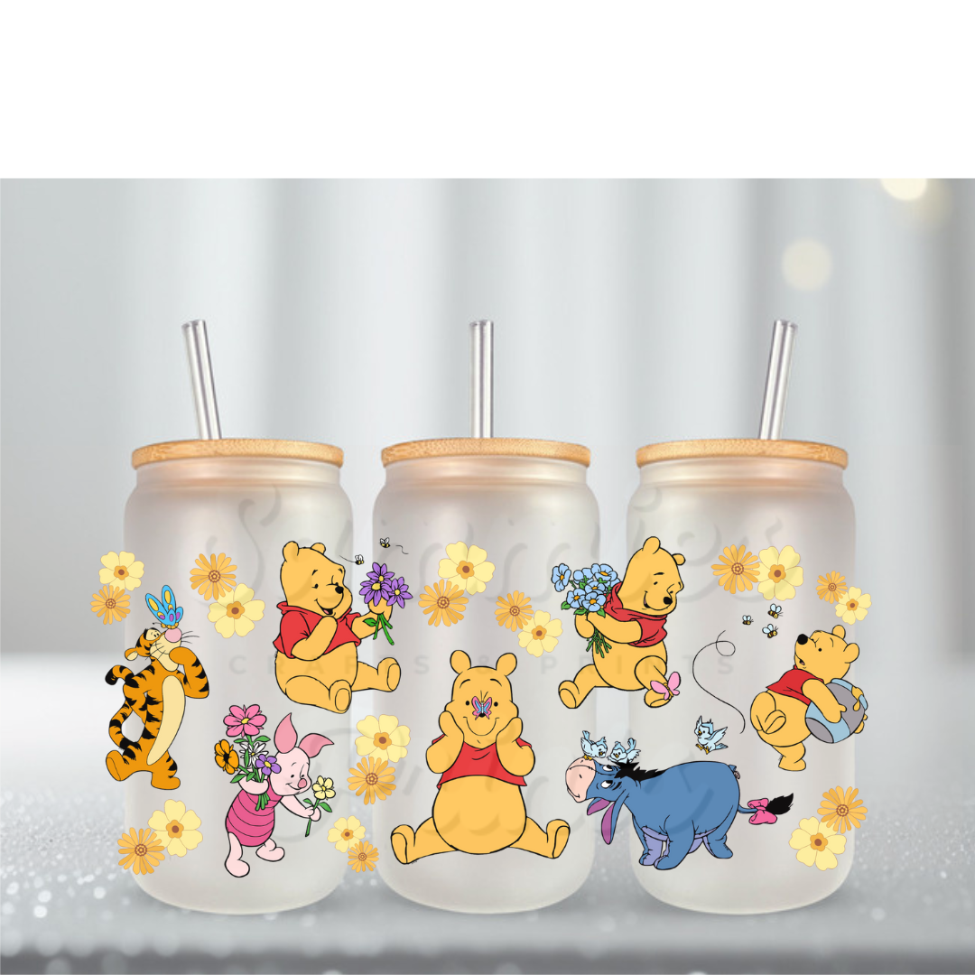 Yellow Bear w Yellow Flowers UV DTF Cup Wrap